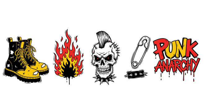 Punk anarchy symbols and logos illustration.