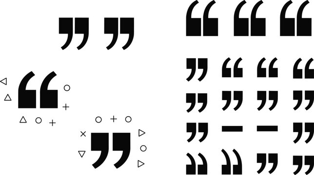 Quotation marks icon set with diverse speech commas typography symbols for testimonial blog layout template graphic vector