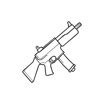 Submachine Gun Tactical Rifle Compact Firearm Line Icon Vector