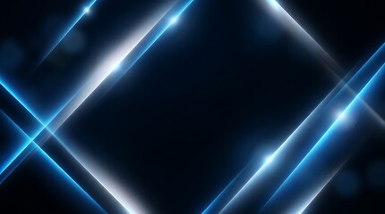 Obraz premium Abstract glowing blue and white geometric lines on dark background, futuristic diagonal light streaks, high tech digital wallpaper, modern design.