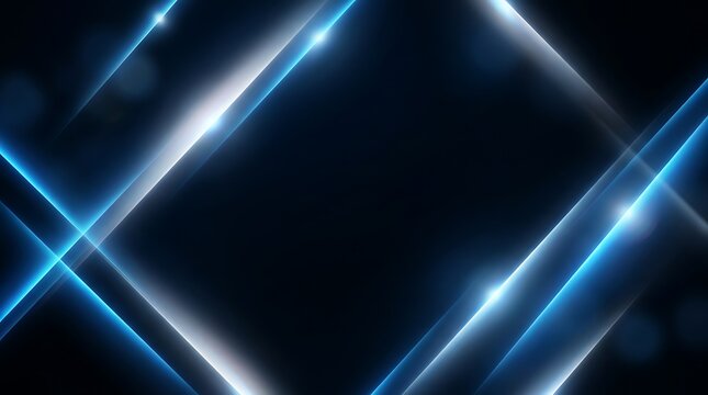 Abstract glowing blue and white geometric lines on dark background, futuristic diagonal light streaks, high tech digital wallpaper, modern design.
