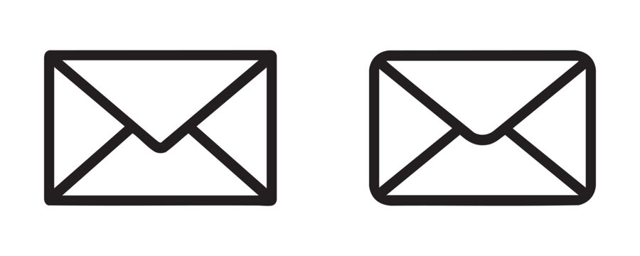 Email envelope line icons. simple mail symbol with straight and rounded corners.