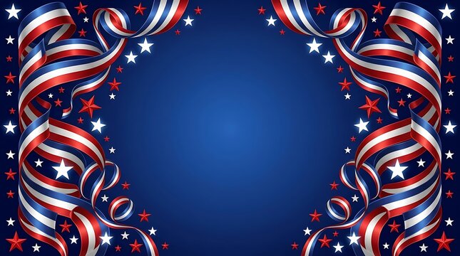 American labor day celebration patriotic stars and stripes ribbon border for holiday marketing and festive designs