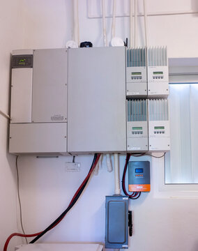 Modern solar power inverter system in utility room