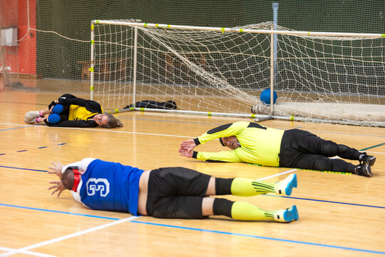 Goalball athletes in adaptive training session