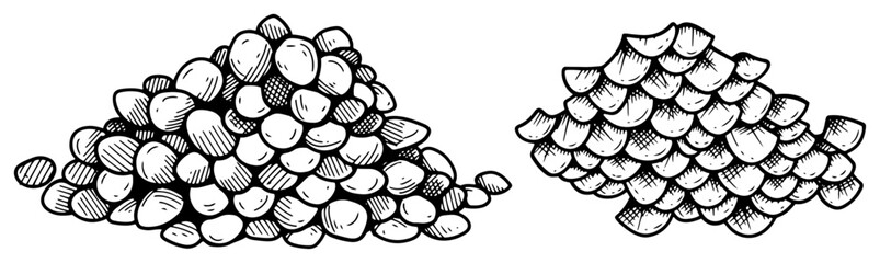 Pile of pebbles and layered fish scales in vintage engraving style © Wera