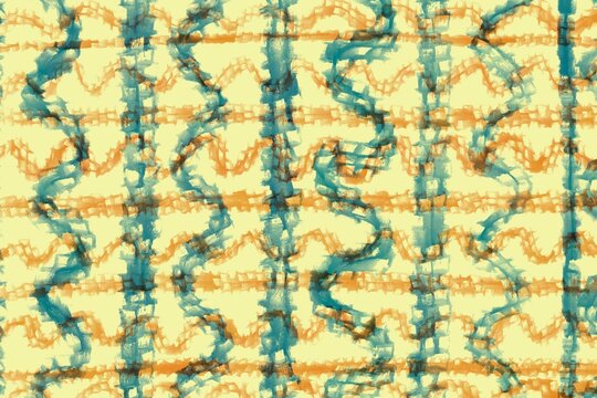 Abstract teal and ochre brushstroke pattern background
