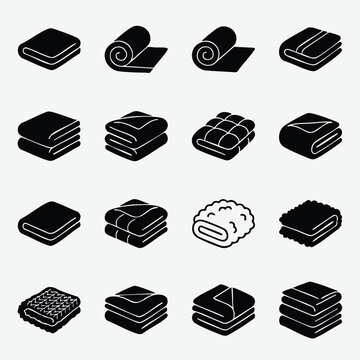 Collection of folded textile and blanket icons with interior household collection silhouette pictogram illustration lifestyle furniture material