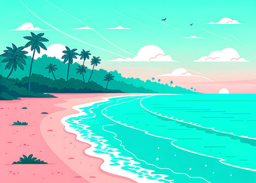 Digha beach sunrise  premium modern vector illustration  limited coastal pastel palette  clean shoreline composition