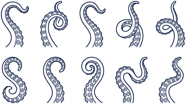 Octopus tentacles set vector, line art icon, suitable for web, app.