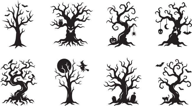 Halloween tree silhouettes for spooky decorations and party themes