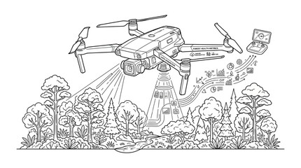 Obraz premium Drone surveying forest with advanced technology and data analysis