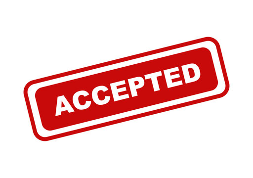 Red rectangular stamp with the word accepted written in white bold letters isolated on a simple clear background isolated on transparent background