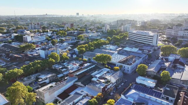 Montevideo Skyline In Montevideo Maldonado Uruguay. Birds Eye View Of Stunning Cityscape With Streets And Buildings. Sunset Cities Of The World. Landmark Town. Montevideo Maldonado.