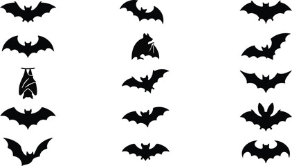 Fototapeta premium Collection of black bat silhouettes for halloween decorations and designs