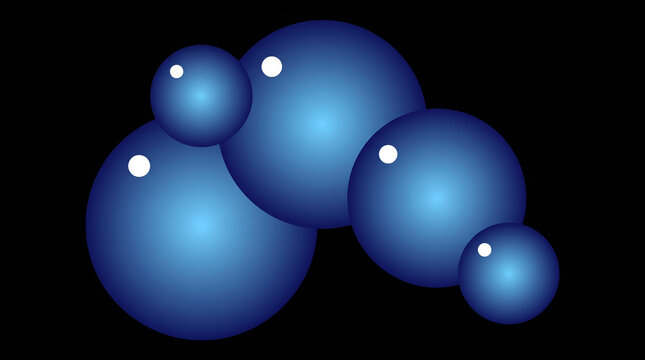 cluster of blue gradient spheres with white reflections on a black background