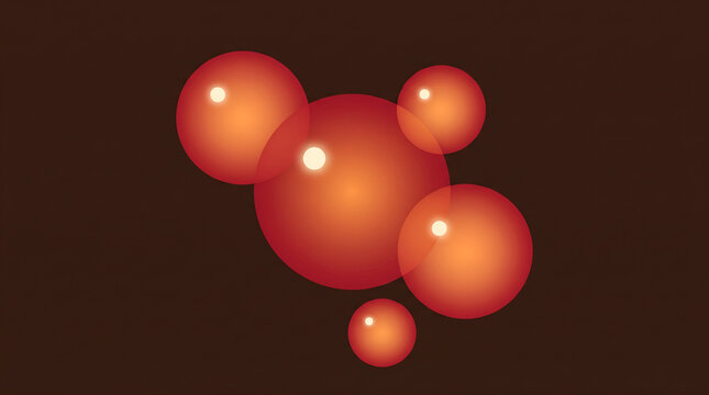 abstract illustration of glowing red and orange translucent spheres clustered on a dark brown background