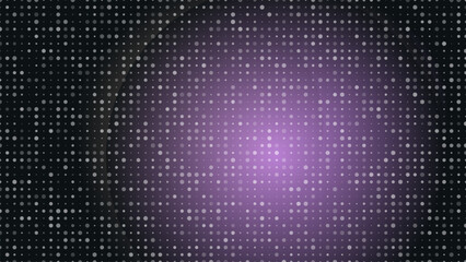 Fototapeta premium Abstract purple halftone background with glowing square dots, dark violet pixelated texture, digital tech pattern for modern web design