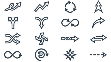 Fototapeta premium Set of black line arrows vector isolated. different styles and shapes collection.