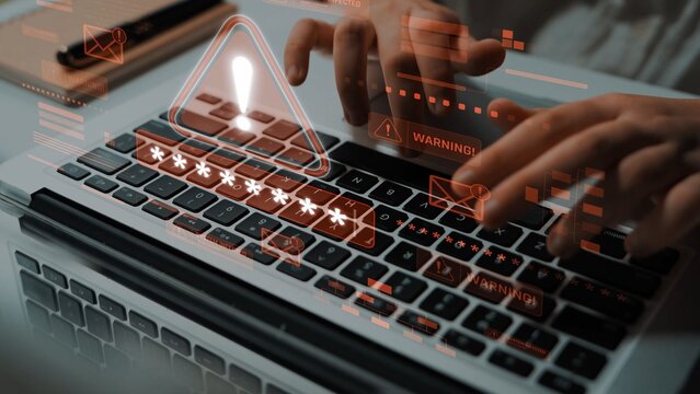 Password security breach warning with red asterisk box, cybersecurity alert, lock icons, and critical vulnerability signals in digital system access Marrow