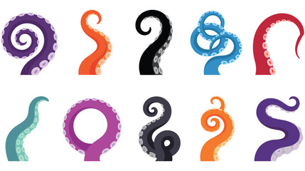 Collection of colorful octopus tentacles with suckers in various poses. © abedin