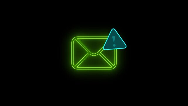Email icon animation. Warning email, secure, alert and important message notification symbol. Alpha channel, spam notification, message error, or suspicious mail warning, with video.
