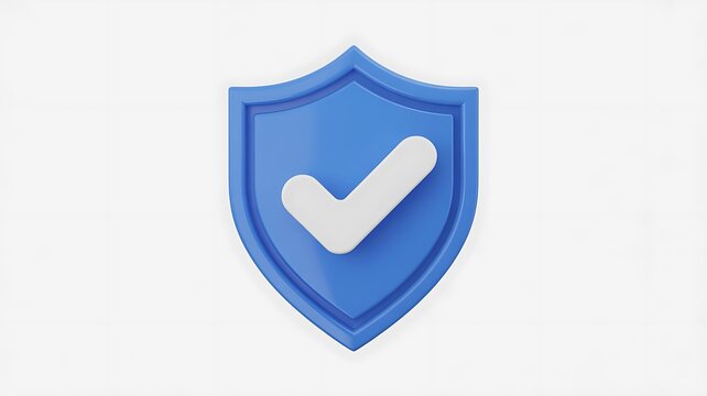 Blue security shield with check mark icon representing cybersecurity protection privacy and secure digital verification