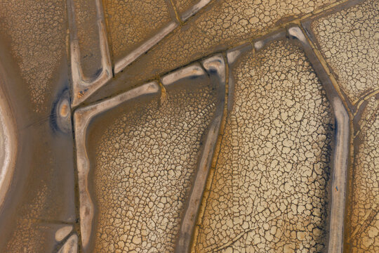 Abstract aerial view of salt flats in Spain