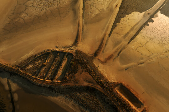 Aerial landscape view of Spanish salt flats