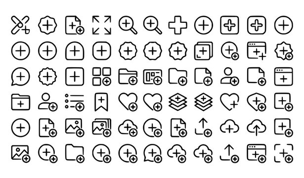 Modern Add Plus Line Icon Collection with 42 Interface UI and Mobile App Outline Symbols