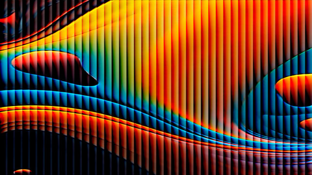 Abstract rainbow spectrum wave vector background with colorful light lines, digital wallpaper texture, music equalizer inspired design, bright blue yellow black contrast art backdrop