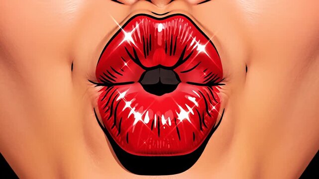 Comic style pop art red glossy lips.
