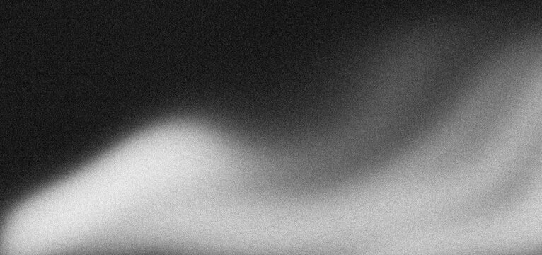 Abstract monochrome black white gradient background, curves grainy noise texture wide banner poster modern backdrop cover design, copy space
