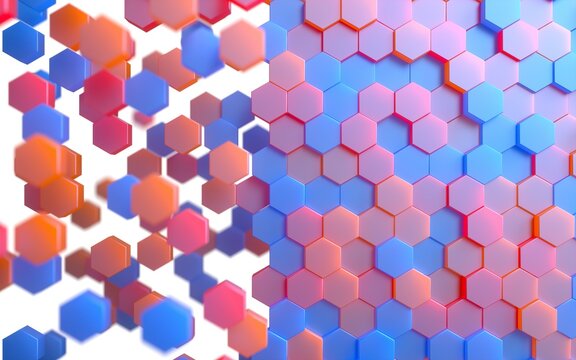 Abstract hexagon geometric background in blue and pink