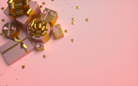 Elegant golden gift boxes with scattered stars