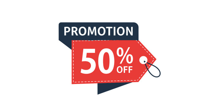 Discount promotion 50 percent off tag.