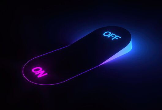 Neon glowing switch with on and off buttons