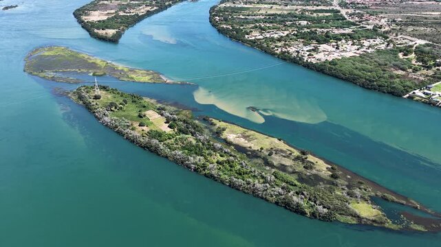 Sao Francisco River In Juazeiro Bahia Brazil. Tropical River With A Scenic Forest Trees Viewed From Above. Amazon Forest. Nature Travel. Juazeiro Bahia.