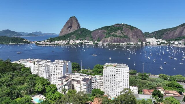 Rio De Janeiro Skyline In Rio De Janeiro Brazil. Breathtaking Aerial View Of A Lush Tropical Coastline Scenery. Landmark Town. Downtown Cityscape. Rio de Janeiro Brazil.