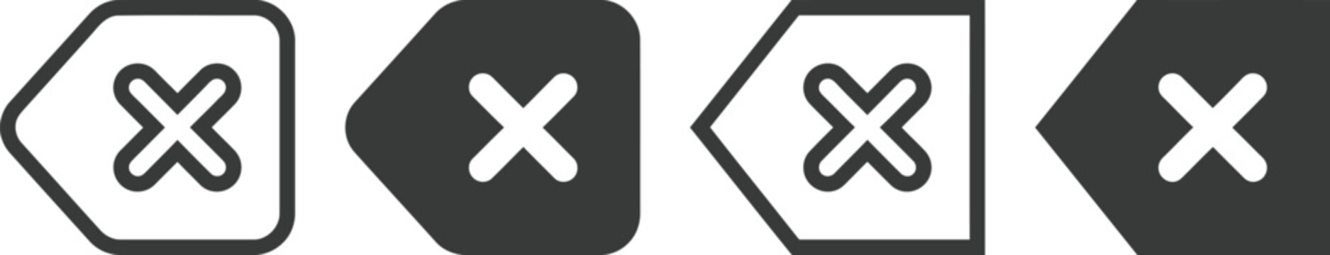 Backspace and delete key icons set for keyboard interface design and digital text editing navigation systems.
