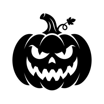 Halloween pumpkin, spooky jack-o-lantern, black vector icon, scary face