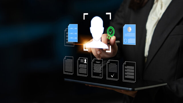 Business Professional Using Digital Identity Verification System with Documents and Data Security Technology Concept Haptic.