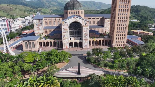 Shrine Of Our Lady Aparecida In Aparecida Sao Paulo Brazil. Aerial View Of Church Building Dominating The Skyline. Landmark Town. Downtown Cityscape. Aparecida Sao Paulo.