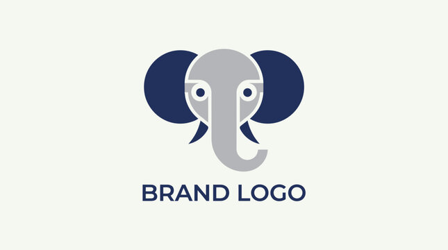 Stylized elephant head logo in gray and navy for wisdom and strength branding.