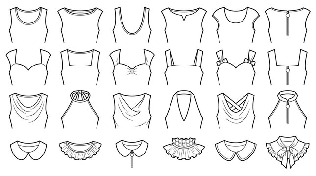 hoodie and draped cowl neckline types flat sketch vector illustration technical cad drawing template transparent background