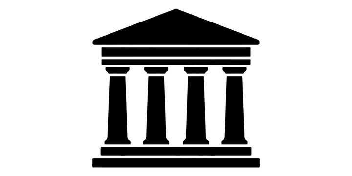 Classical courthouse building icon with pillars representing law justice and banking institutions