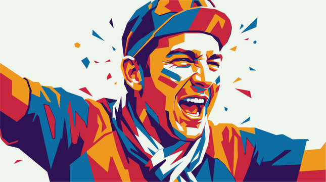 Man Wearing Colorful Sports Jersey Cheering.