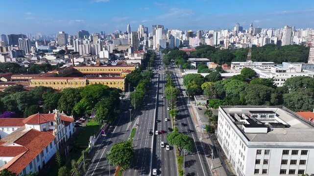 23Rd Of May Avenue In Sao Paulo Brazil. Stunning Landscape Of Highway Road Viewed From Above. District Skyline. Urban Backgrounds. Sao Paulo Brazil.