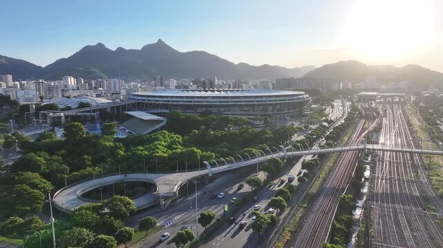 Maracana Stadium In Rio De Janeiro Brazil. Amazing Sports Arena Landscape In The Downtown District. Sunset Cities Of The World. Landmark Downtown. Rio de Janeiro Brazil.