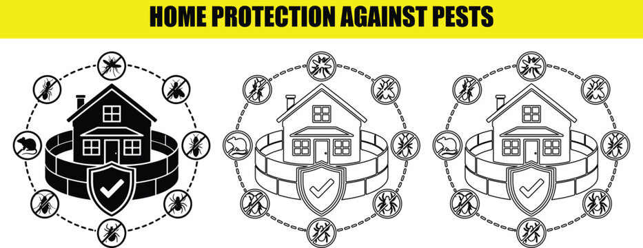 Home protection against pests concept illustration for termite control rodent defense and bug safety.